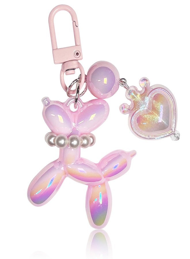 LAEKOU Cute Keychain for Women, Aesthetic Balloon Dog Bag Charms with Heart, Key Chain Accessories for Car Keys Purse Backpack - Image 1